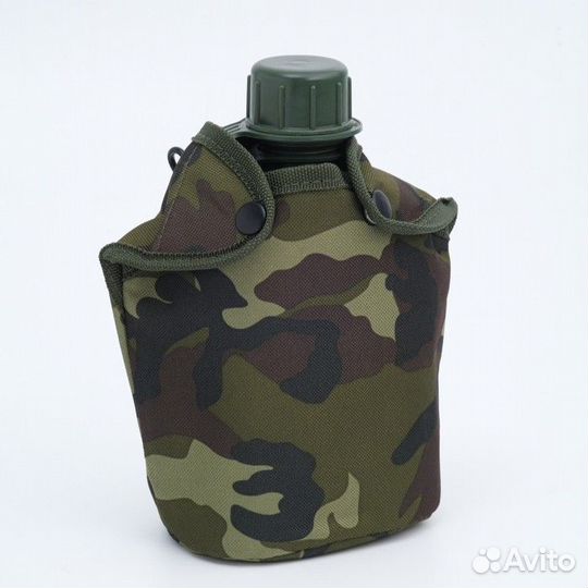 Фляжка походная с чехлом 1л, пластик, кружка алюм