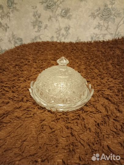 Масленица с крышкой,конфетница, хрусталь СССР