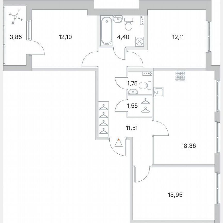3-к. квартира, 77,7 м², 1/4 эт.