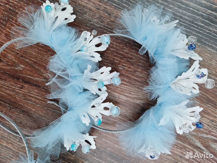 Ободок-корона Снежинка/Снегурочка голубой цвет