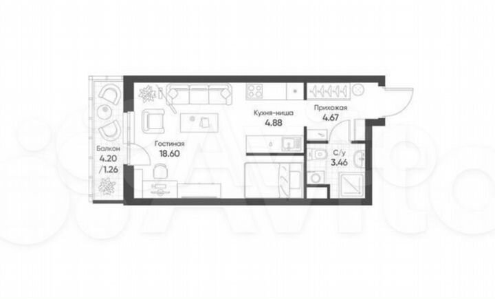 Квартира-студия, 32,9 м², 2/19 эт.