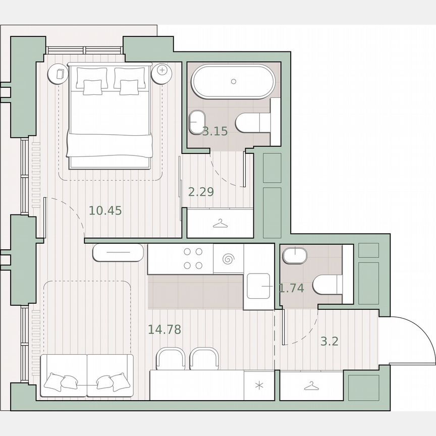 1-к. квартира, 35,6 м², 22/30 эт.
