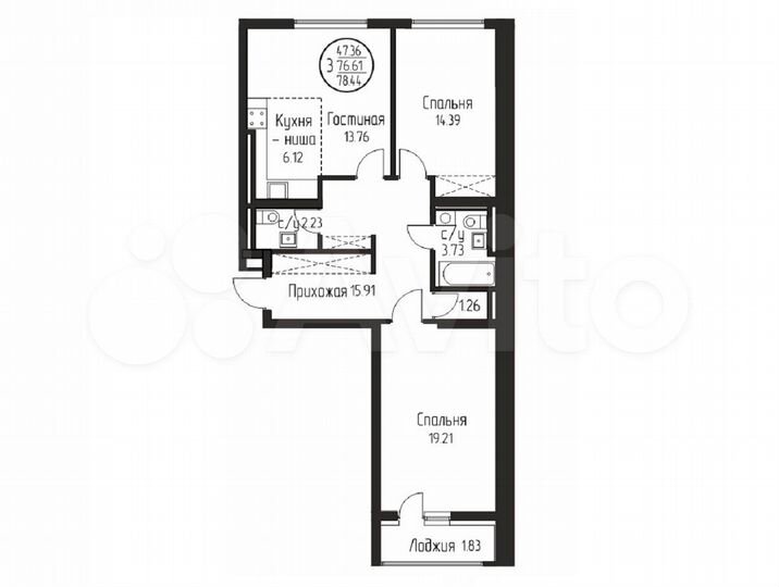 3-к. квартира, 78,4 м², 13/17 эт.