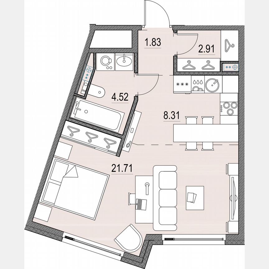Квартира-студия, 39,1 м², 5/16 эт.