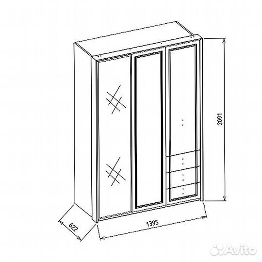 Шкаф для одежды 3-х дверный Bellona 