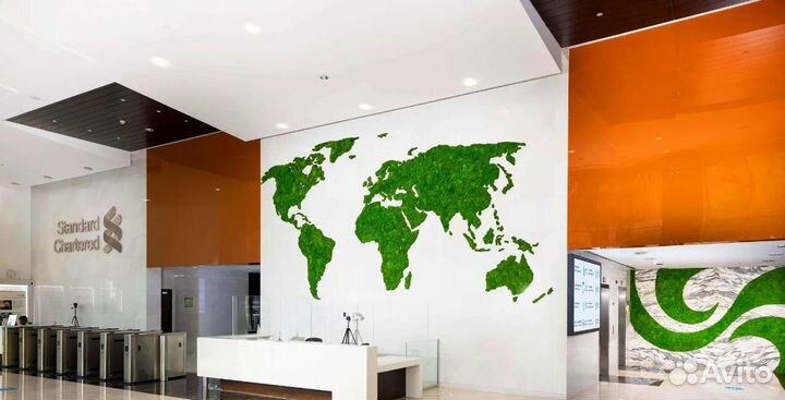 Карта мира из мха без подсветки