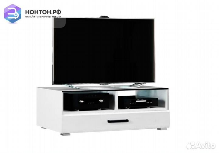 Тв тумба со стеклом Квадро белый глянец / белый