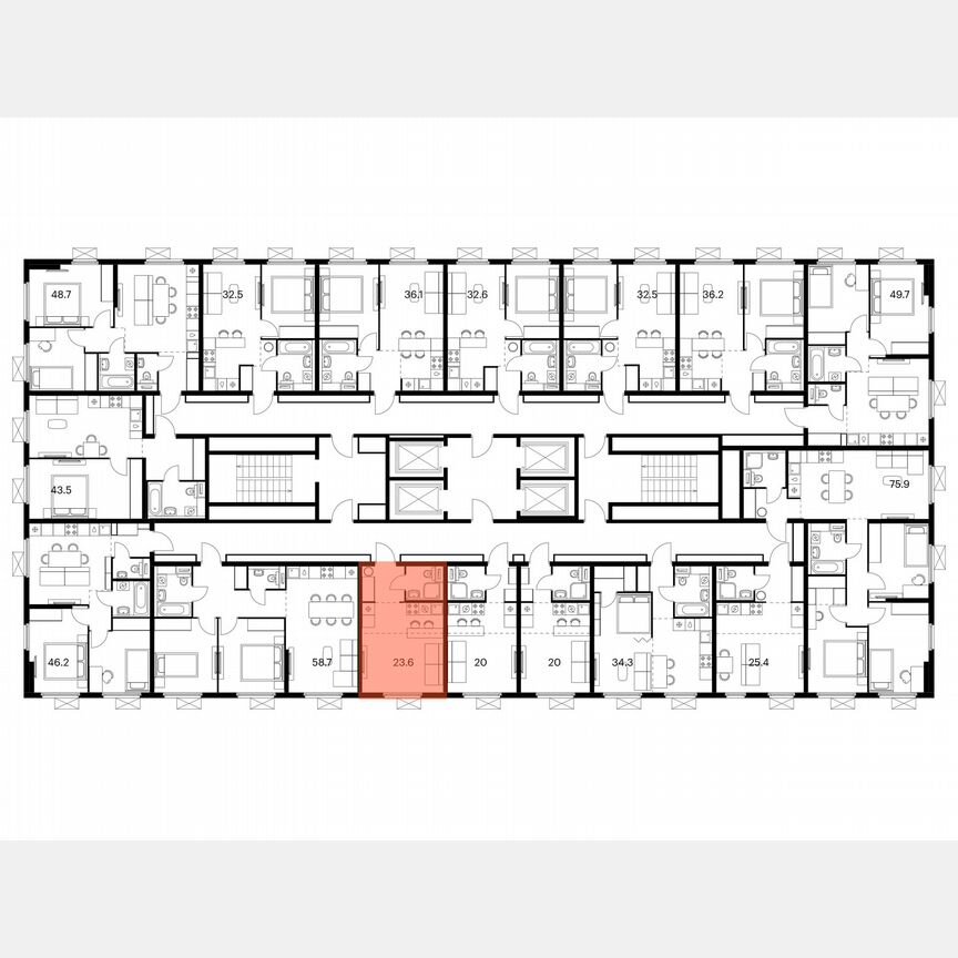 Квартира-студия, 23,6 м², 20/25 эт.