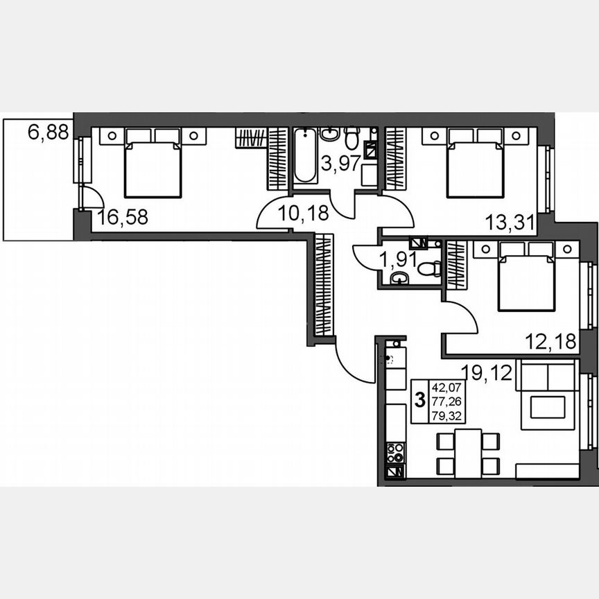 3-к. квартира, 80,3 м², 1/5 эт.