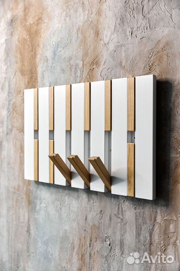 Вешалка деревянная настенная, Серая