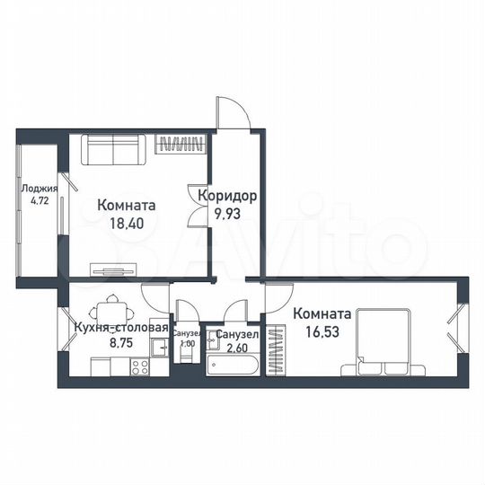 2-к. квартира, 58 м², 6/10 эт.