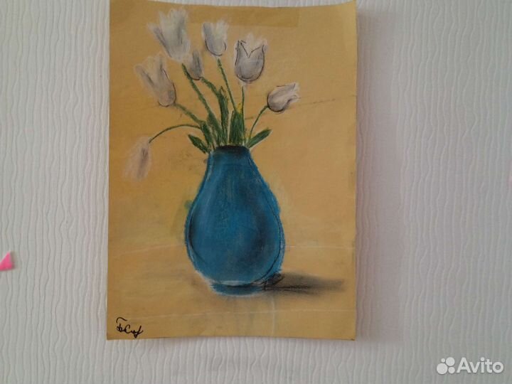 Картина из сухой пастели ваза с цветами