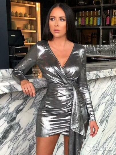 Новое вечернее платье металлик выпускной серебро