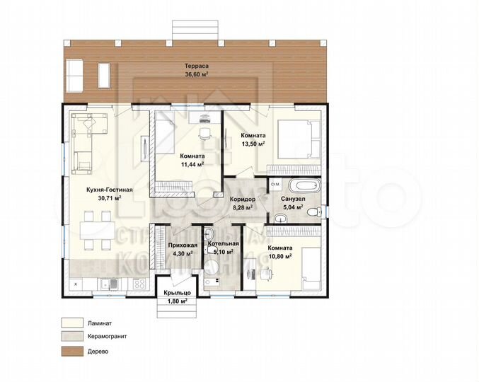 Коттедж 128 м² на участке 6,5 сот.