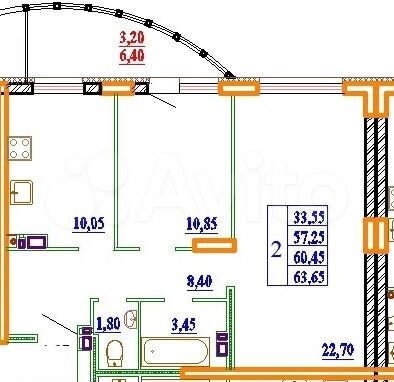 2-к. квартира, 63,7 м², 9/14 эт.