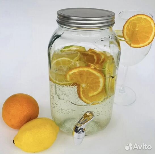 Стеклянная банка с краном 3 литровая и крышкой
