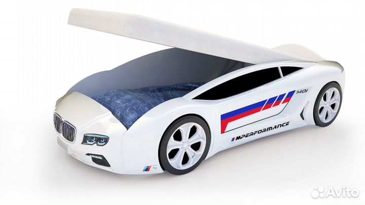 Кровать-машина Roadster бмв Белая с подсветкой дна
