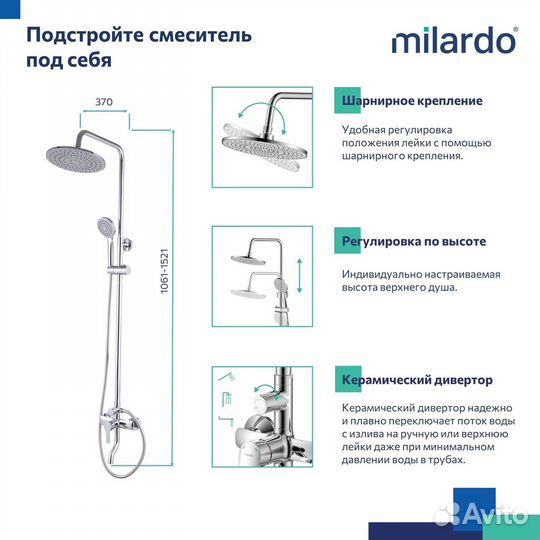 Душевая система с тропическим душем Milardo