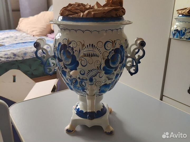 Самовар электрический новый гжель белая