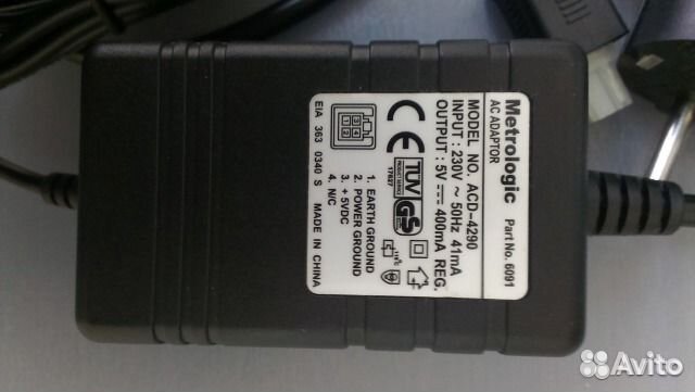 Блок питания адаптер сканера Metrologic 5v, 400mA