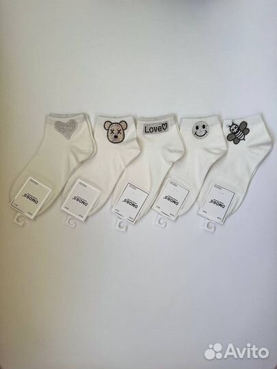 Носки женские короткие белые со стразами