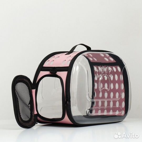 Переноска для животных прозрачная, 42*32*28 см, ро
