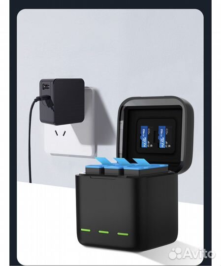 Зарядное устройство и 2 аккумулятора для GoPro