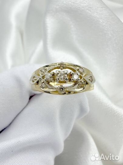 Золотое кольцо СССР 583 с бриллиантами 3.88 гр