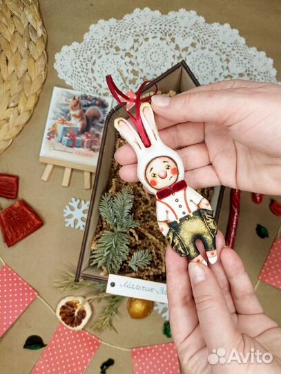Елочные игрушки ручной работы Мальчик-Зайчик