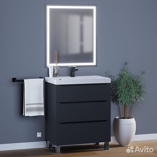 Тумба под раковину для ванной комнаты напольная 70 см, черная