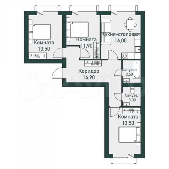 3-к. квартира, 81,4 м², 2/7 эт.