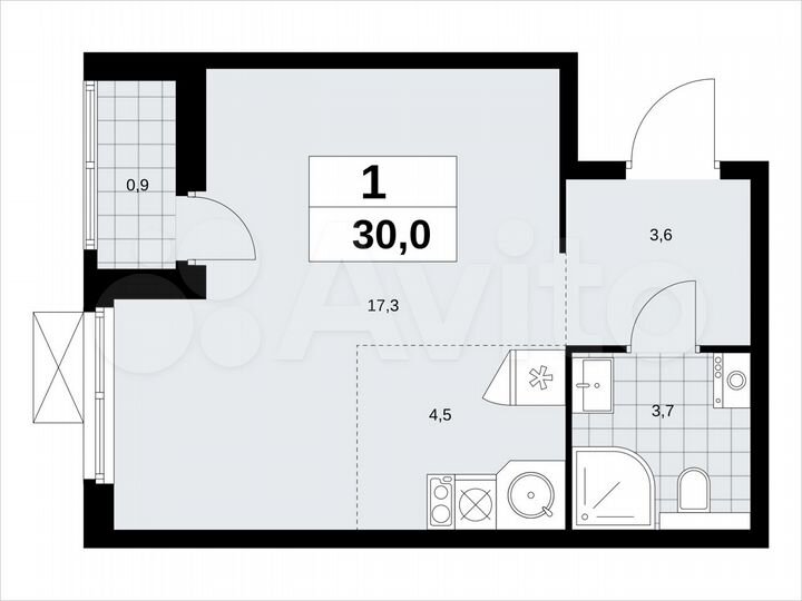 Квартира-студия, 30 м², 5/19 эт.