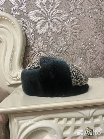 Мужская зимняя шапка кожаная с норкой