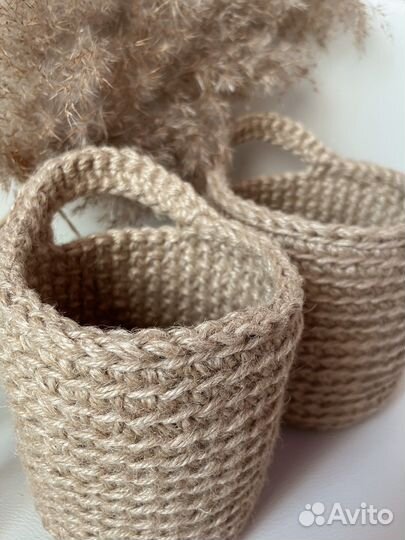 Подвесное кашпо / подвесная корзина из джута