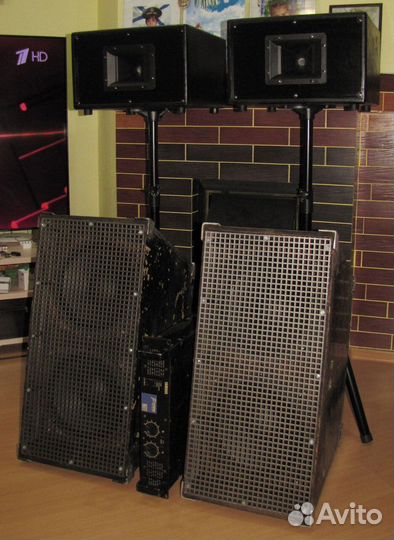 Колонки F.Audio 4200W Рупоры Сабы Усилок Штативы