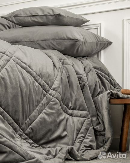 Покрывало беллиссимо стальной новое плед бархат