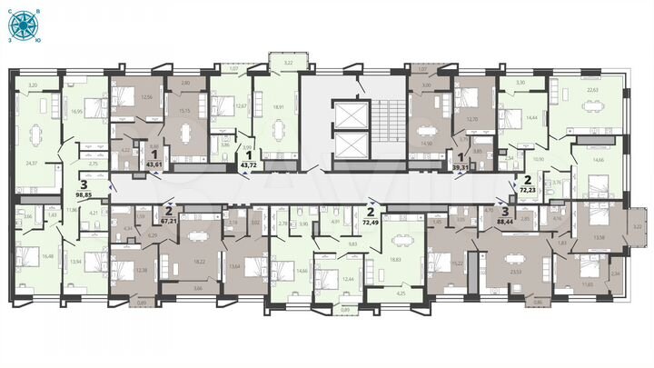 2-к. квартира, 72,5 м², 13/19 эт.