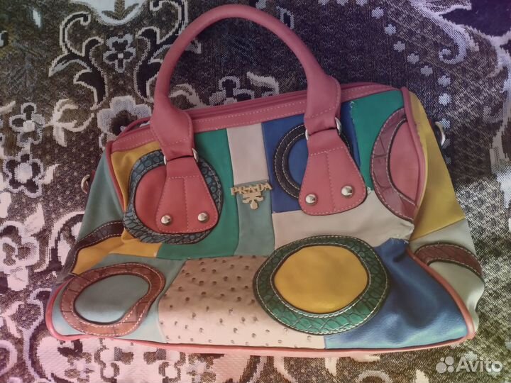 Сумка женская натуральная кожа Prada разноцветная