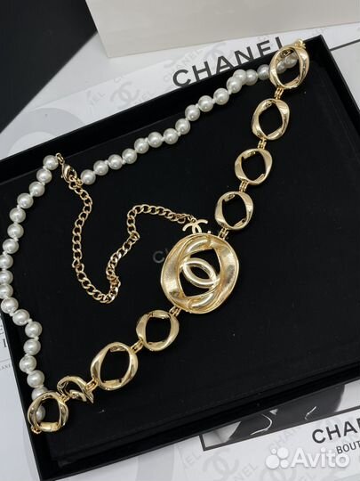 Пояс цепь с бусами chanel