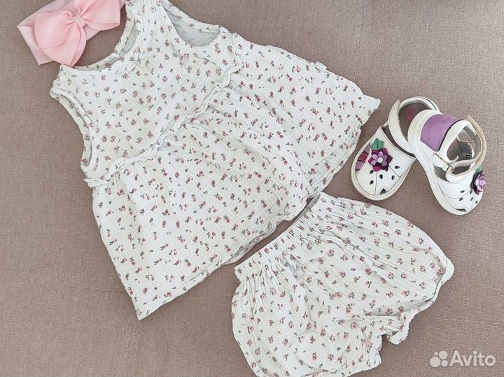 Муслиновые комплекты на девочку 74-80 см на лето