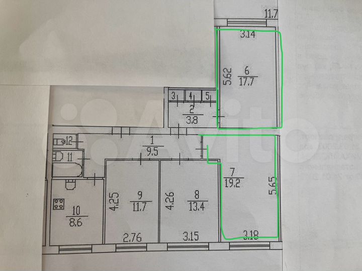 Комната 19,2 м² в 4-к., 1/9 эт.