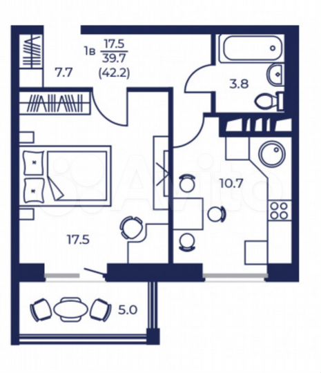 1-к. квартира, 42,2 м², 7/16 эт.