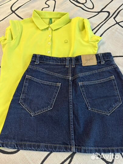 Джинсовая юбка Pull&Bear + футболка поло