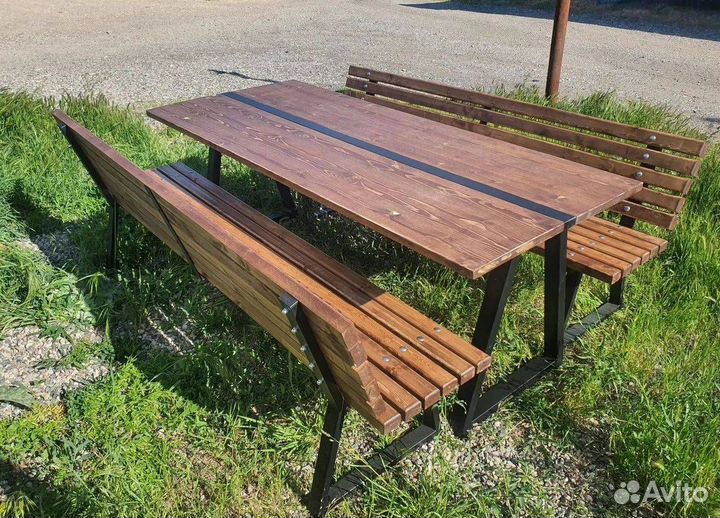 Стол и 2 лавочки в лофт