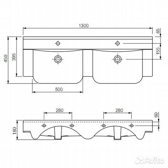 Раковина 130 см Cersanit deco 130