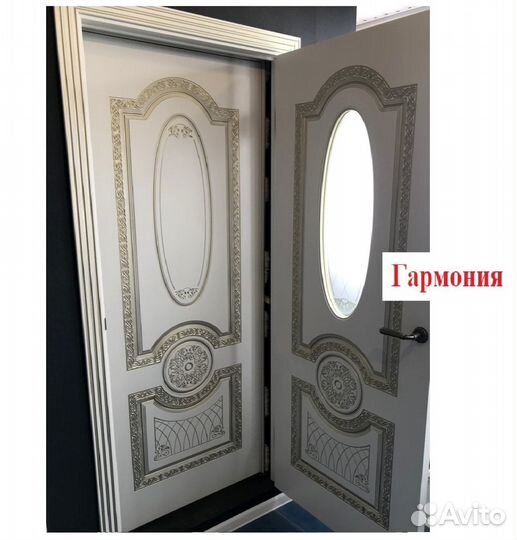 Дверь межкомнатная Эмаль Белая/ Патина золото