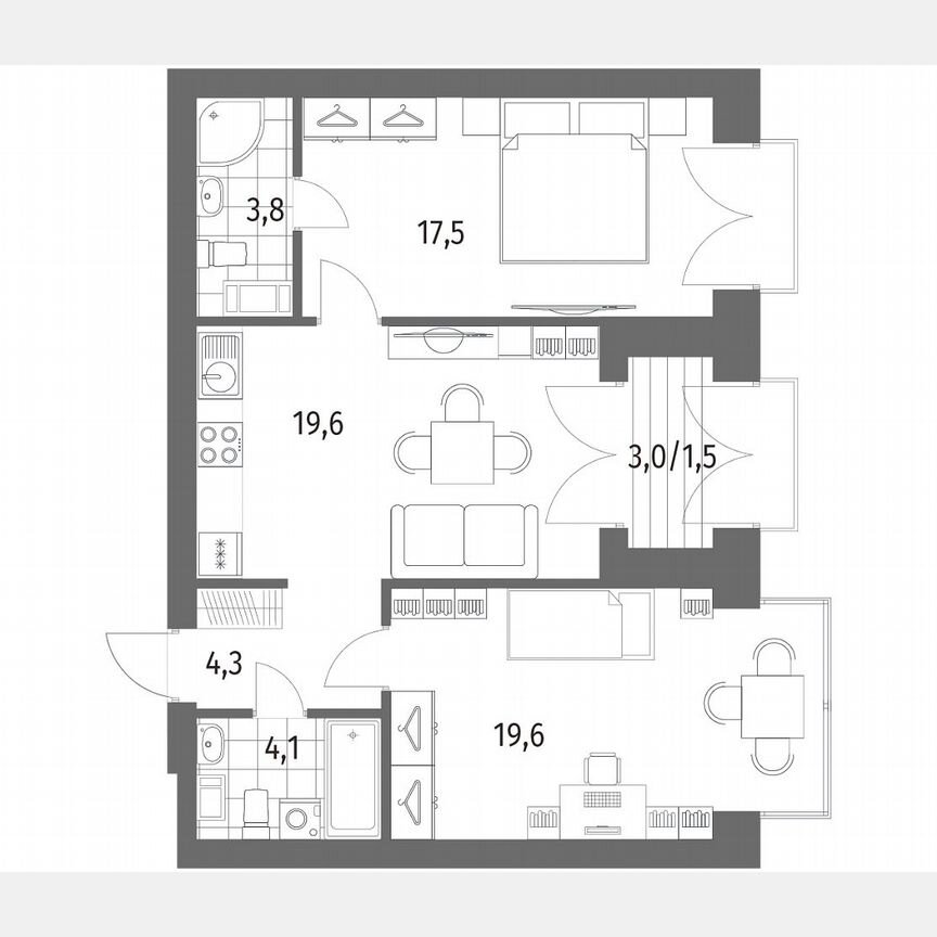 2-к. квартира, 70,7 м², 13/13 эт.