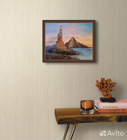 Картина маслом морской пейзаж с маяком Анива