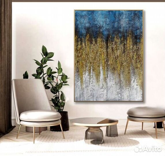 Абстрактная живопись маслом бирюзовое золото