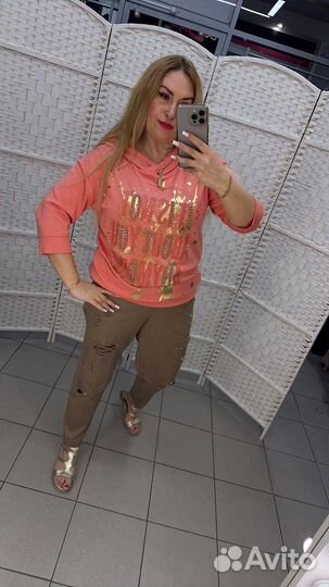 Брюки джинсы со стразами рваные 48-60